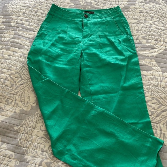 Banana Republic Linen Tailored Wide Leg High Rise Pants in Green Size 2 - Picture 2 of 9